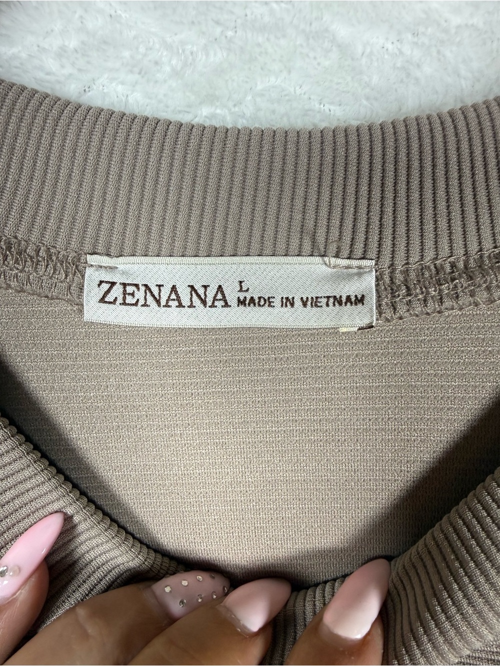 Zenana Outfitters Taupe Ribbed Neck Lounge Top & Bottom. Size Large 🧡 - Picture 5 of 17